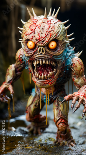 Close up of statue of monster with blood dripping from it's eyes. © valentyn640