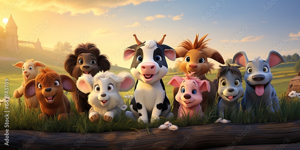 Cute cartoon farm animals - obrazy, fototapety, plakaty 