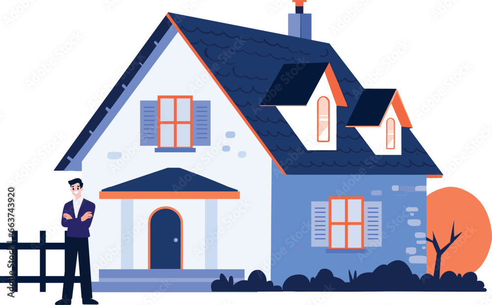 Hand Drawn Real estate agent character in flat style Hand Drawn Real estate agent character in flat style