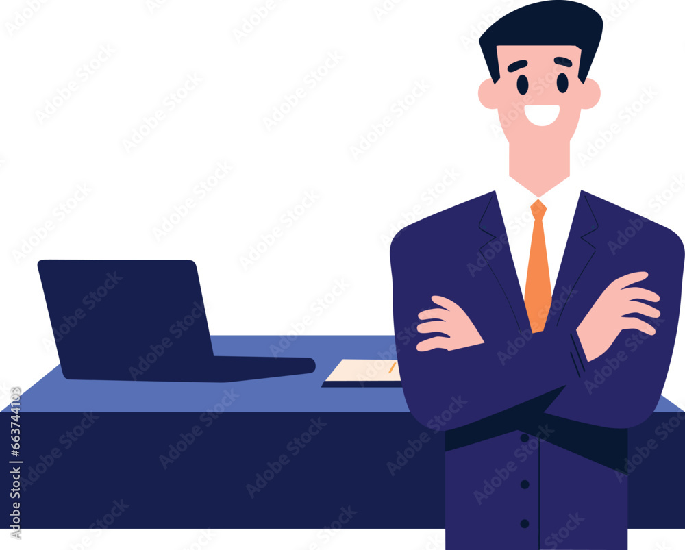Hand Drawn Businessman or office worker character with laptop in flat style Hand Drawn Businessman or office worker character with laptop in flat style