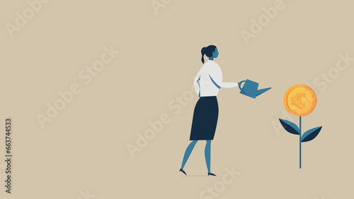 A woman watering euro flower.