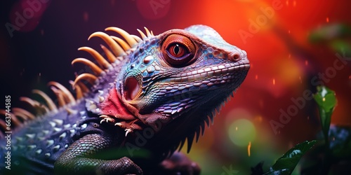 Mystical glowing Lizard or Reptile in a magical nature. Isolated on blurred background. Stunning animals in nature travel or wildlife