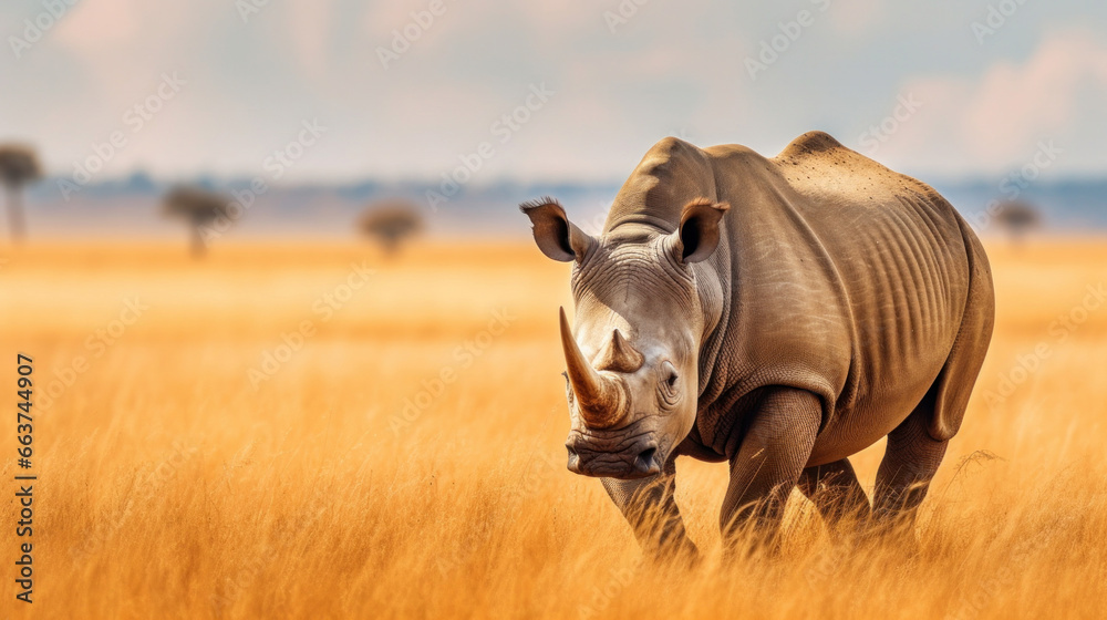 Obraz premium a White rhinoceros isolated on white background.