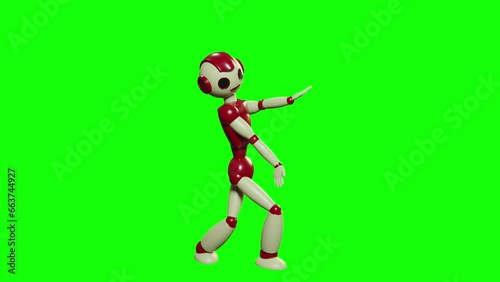 Smiling happy toy robot dancing 3d render green screen loop seamless