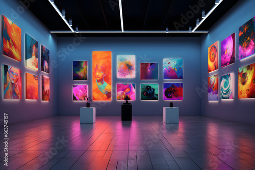 A Modern Art Gallery Wall with Spotlights