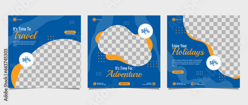 Travel business promotion web banner template design for social media marketing, tour advertising, banner offer, and and sale promo