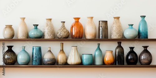 A row of vases sitting on top of a shelf.