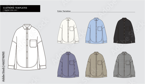 シャツ　絵型イラスト　テンプレート　おしゃれ　カラーバリエーション　Clothing illustration Template fashionable color variation
