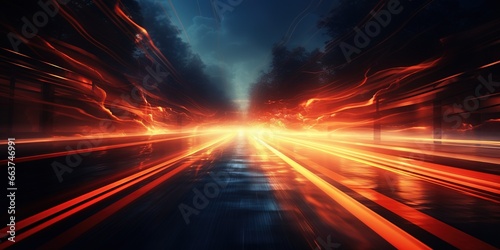 Abstract long exposure dynamic speed light in rural city road