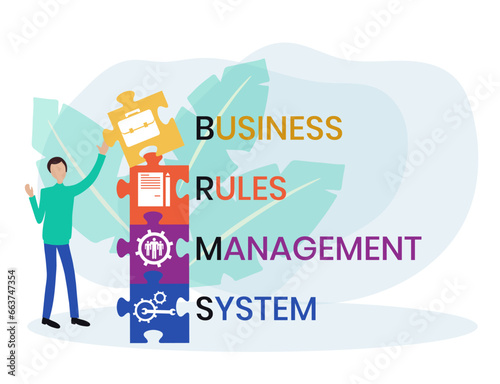 BRMS - Business Rules Management System acronym. business concept background. vector illustration concept with keywords and icons. lettering illustration with icons for web banner, flyer