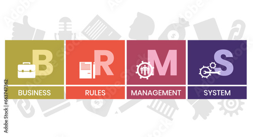 BRMS - Business Rules Management System acronym. business concept background. vector illustration concept with keywords and icons. lettering illustration with icons for web banner, flyer