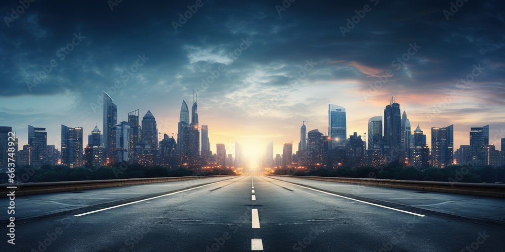 Empty road with city background.