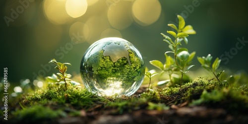 Green earth globe on nature background Ecology concept.