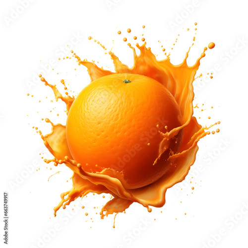 orange with orange splash, fresh orange, orange juice, generated by an Artificial Intelligence © Saranthon
