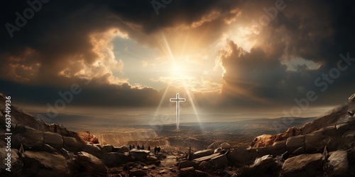 Stampa su tela Holy cross symbolizing the death and resurrection of Jesus Christ with The sky o