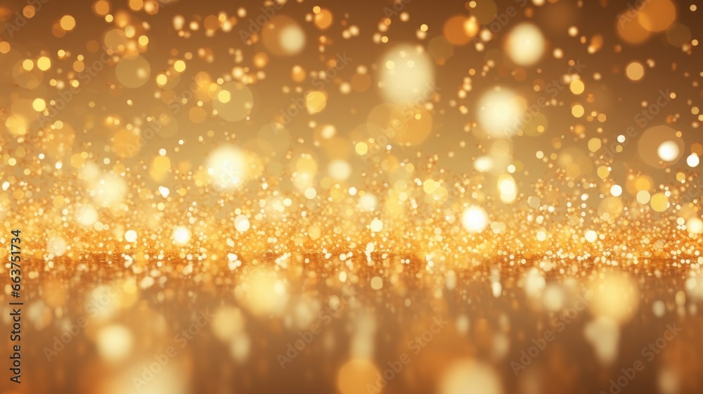 golden christmas particles and sprinkles for a holiday celebration like christmas or new year. shiny golden lights. wallpaper background for ads or gifts wrap and web design