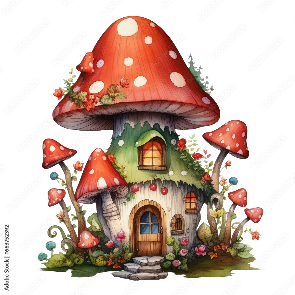 watercolor mushroom house clipart
