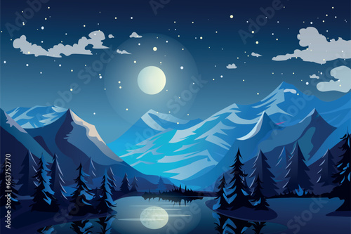 фотографія Background night mountains in the flat cartoon design