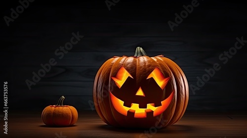 Halloween background with spooky glowing pumpkin