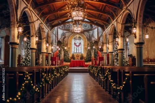 Scene inside a church during Christmas. Generative AI