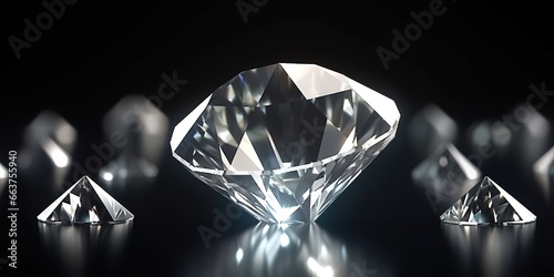 A beautiful and charming diamond photographed at close range against a black background. generative AI