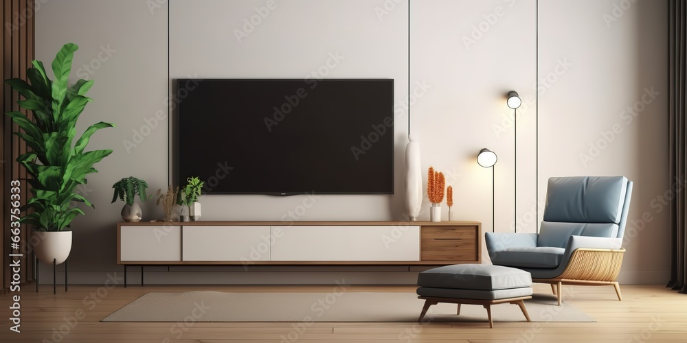 interior design of a family room with a television in the middle. Generative AI interior design of a family room with a television in the middle. Generative AI