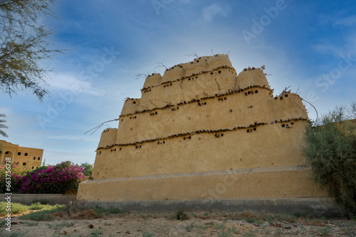 Traditional Egyptian dovecote made of clay. Pigeon house in Egypt