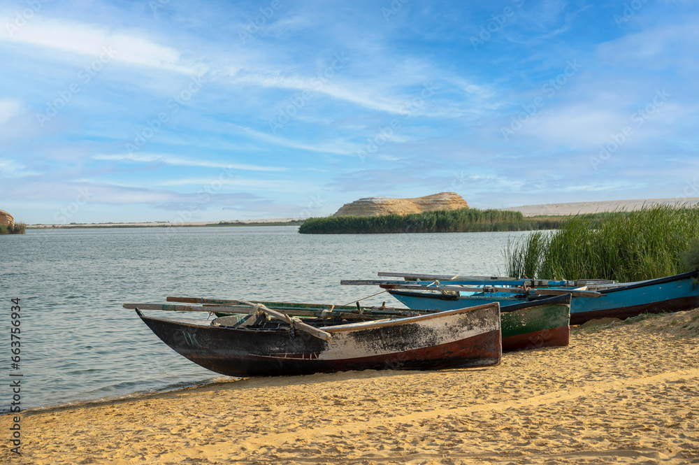 Magic lake Fayoum - Landscape view at Fayoum Egypt desert Magic lake Fayoum - Landscape view at Fayoum Egypt desert