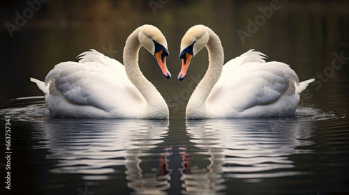 swans on the lake forming a heart