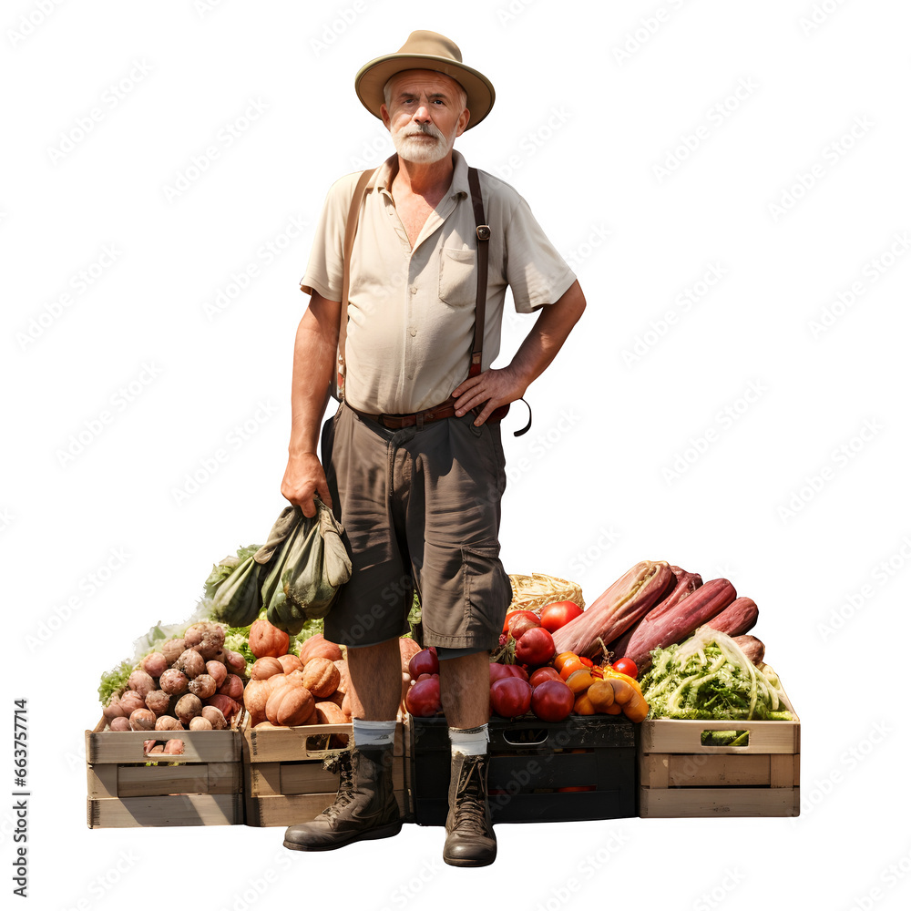 Caucasian man at farmers market, on transparent background, white man, png file, isolated, white background with generative ai