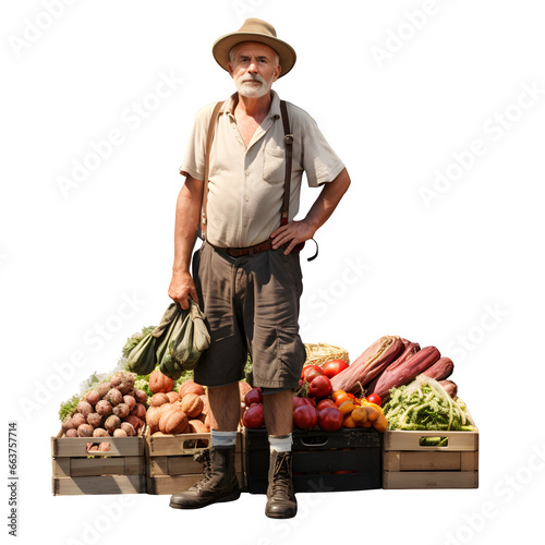 Caucasian man at farmers market, on transparent background, white man, png file, isolated, white background with generative ai