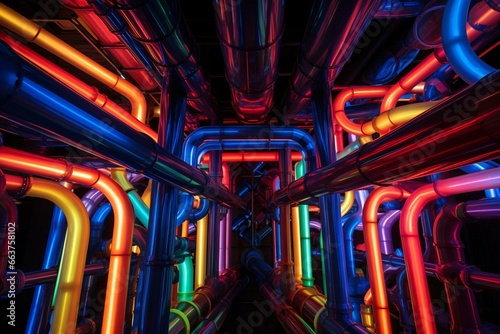 Vibrant interconnected tubes and pipes. Generative AI