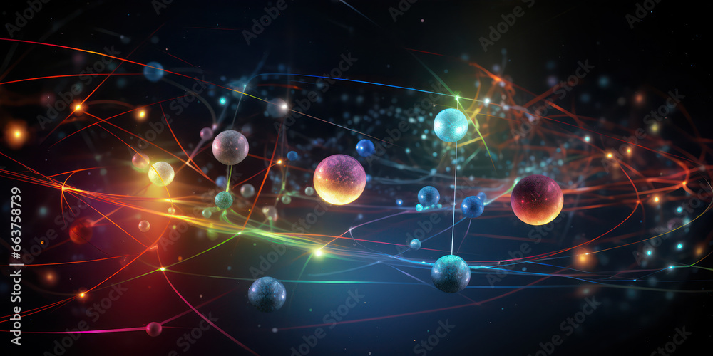 science background with particles and waves, quantum technology science background with particles and waves, quantum technology