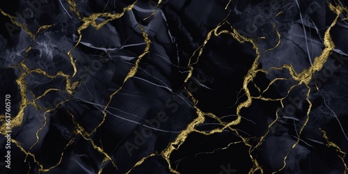 black marble with gold veined motifs. generative AI