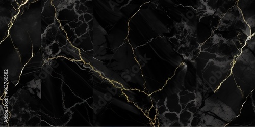 black marble with gold veined motifs. generative AI