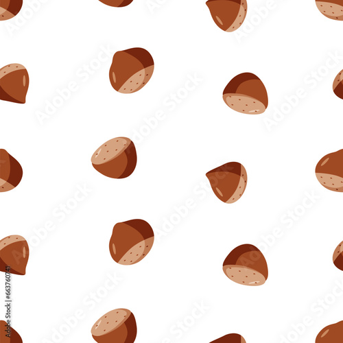 Seamless Pattern Chestnut vector illustration. Background wallpaper Cartoon drawing of chestnut nuts in a shell.
