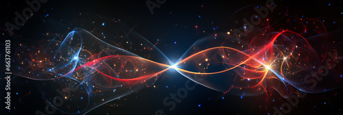 science background with particles and waves, quantum technology