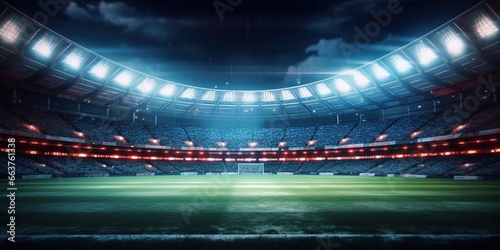 a large football stadium with bright lights at night. generative AI