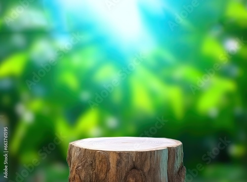  wooden planks with blurred foliage background. product presentations, mockups, cosmetic product display shows, podiums, stage mats or platforms. Generative AI