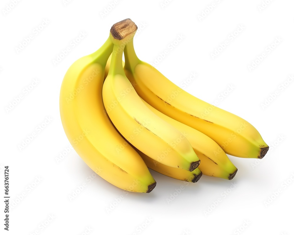 Ripe yellow banana fruit in photo on white background. generative AI Ripe yellow banana fruit in photo on white background. generative AI
