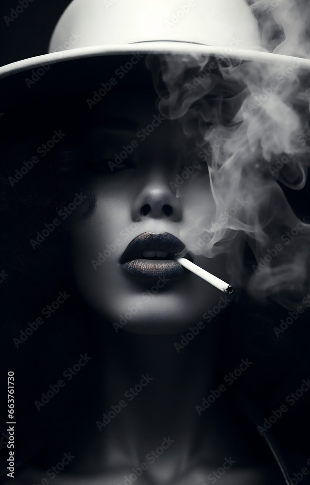 Fototapeta premium Woman female portrait smoke face beauty cigarette