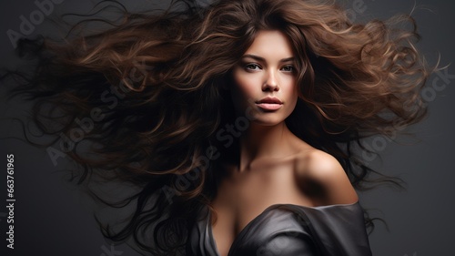 photo of a beautiful model standing with dynamic hair