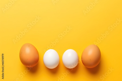 eggs arranged in a row on a yellow background. generative AI