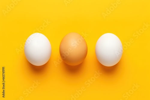 eggs arranged in a row on a yellow background. generative AI