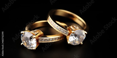 a pair of gold rings with beautiful diamond decoration. generative AI