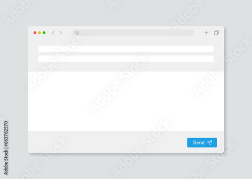 Blank Email window mockup. New e-mail compose draft. UI browser template light modern design similar to gmail. photo