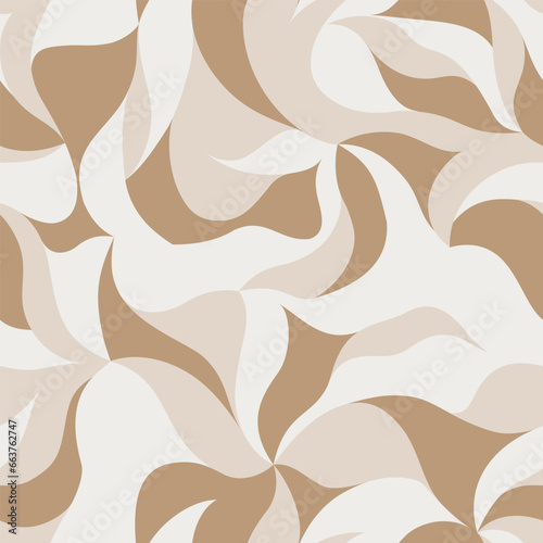 Floral abstract light beige and brown seamless background for textile, wrapping, paper. Swirling waves pattern. Delicate nature leaf texture. Vector wallpapers