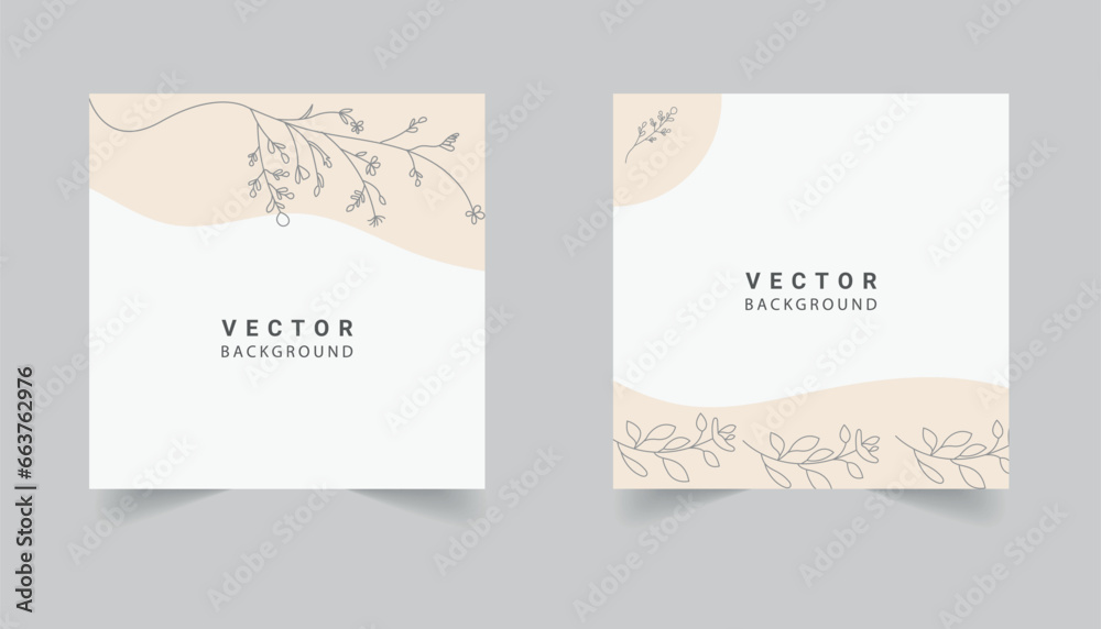 Neutral minimal background in pastel colors with plants elements. Vector for social media stories and post, invitation, greeting card, packaging, branding design,banner,presentation,poster,advertising