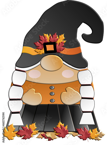 Female gnomo - witch - autumn -  thanksgiving - great for website, email, greeting card, presentation, postcard, book, t-shirt, sweatshirt, sticker, book, printables, sublimation, cricut, silhouet
