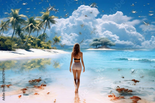 Summer women sea travel beach ocean